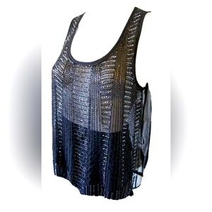 EUC- Black/Gunmetal Shear Beaded Fringe Willow & Clay Tank- SMALL. GORGEOUS! 💕